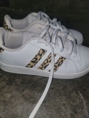 Adidas Women’s White Sneakers with Leopard Print Stripes